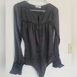 For Love And Lemons Black Silky Bodysuit Sz S NWT